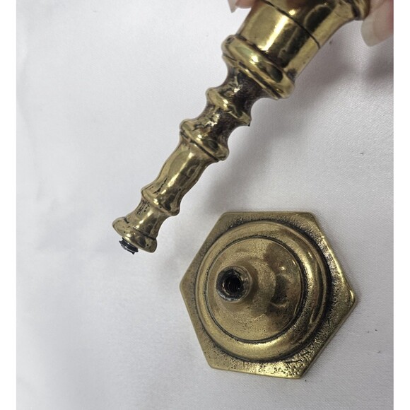 Vtg Pair Brass Candlestick Baluster Form Faceted Screw Hexagonal Base 3.5" - Picture 10 of 12